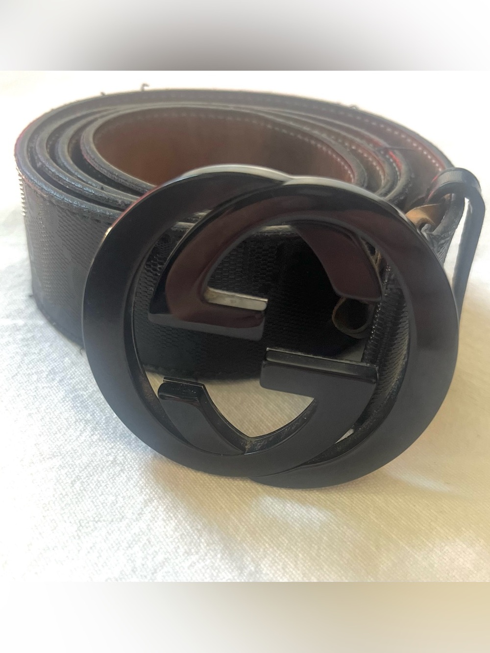 Gucci Black Imprime Monogram Belt with an Interlocking G Buckle.42 Inches Long